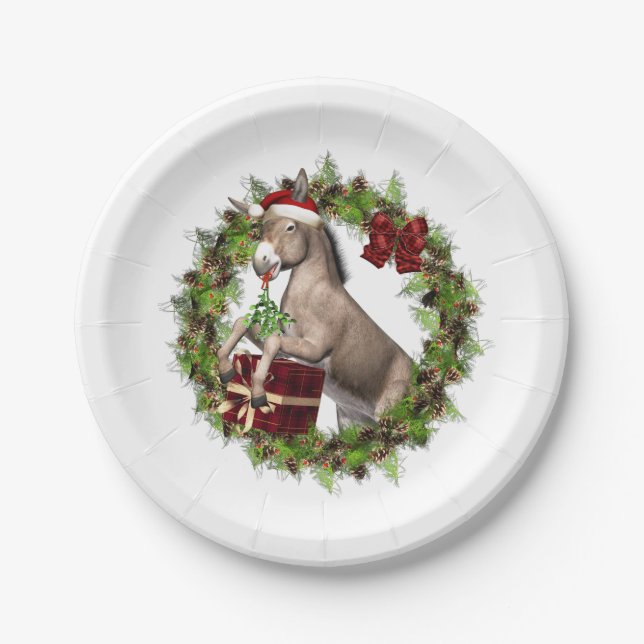Assiettes En Carton Plaques à papier de Père Noël d'âne de Noël (Devant)