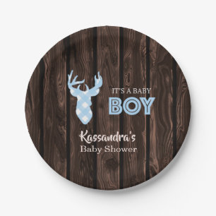 Assiettes En Carton Plaques à papier de plaid de baby shower bleu