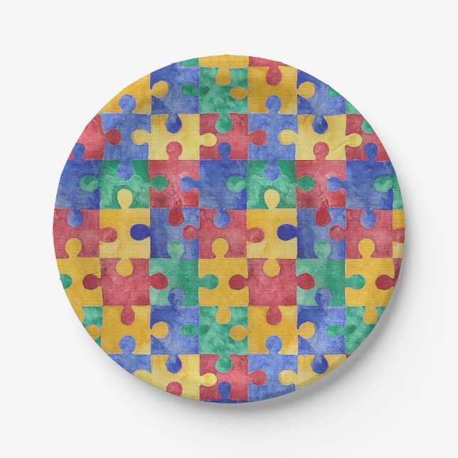 Assiettes En Carton Plaques à papier de puzzle de sensibilisation sur (Devant)