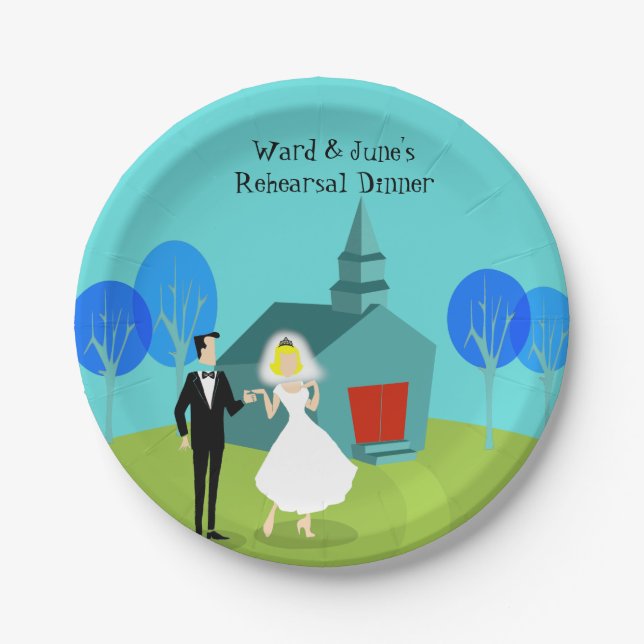 Assiettes En Carton Plaques à papier de rétro de mariage de couples (Devant)