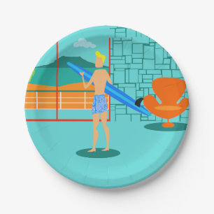 Assiettes En Carton Plaques à papier de rétro type de surfer