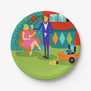 Assiettes En Carton Plaques à papier de rétros couples de Martini