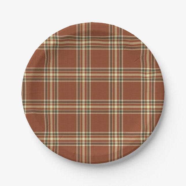 Assiettes En Carton Plaques à papier de tartan Brown (Devant)