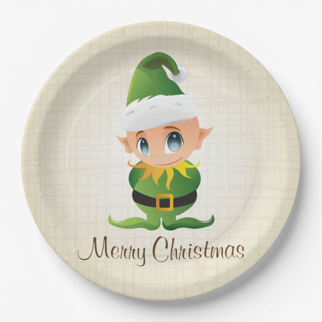 Assiettes En Carton Plaques à papier de vacances d'Elf de Joyeux Noël (Devant)