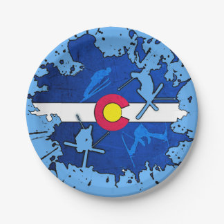 Assiettes En Carton Plaques à papier d'éclaboussure de ski de drapeau