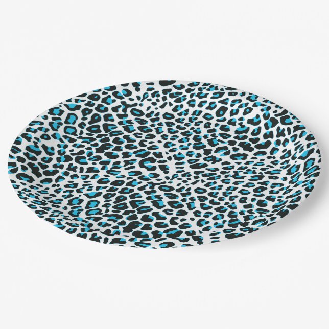 Assiettes En Carton Plaques à papier d'empreinte de léopard bleu (Angle)
