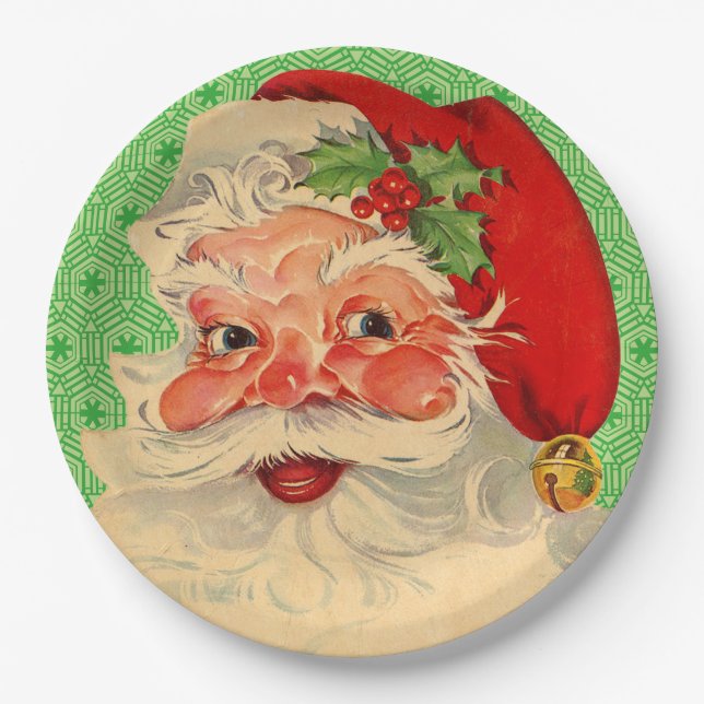Assiettes En Carton Plaques à papier du père noël de rétro Noël (Devant)