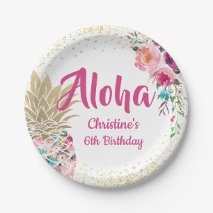 Assiettes En Carton Plaques à papier florales d'ananas rose tropical