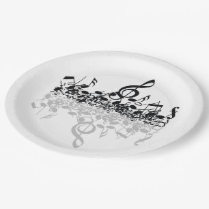 Assiettes En Carton Plaques à papier noires de notes de musique de