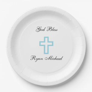 Assiettes En Carton Plaques à papier personnalisées par croix bleue