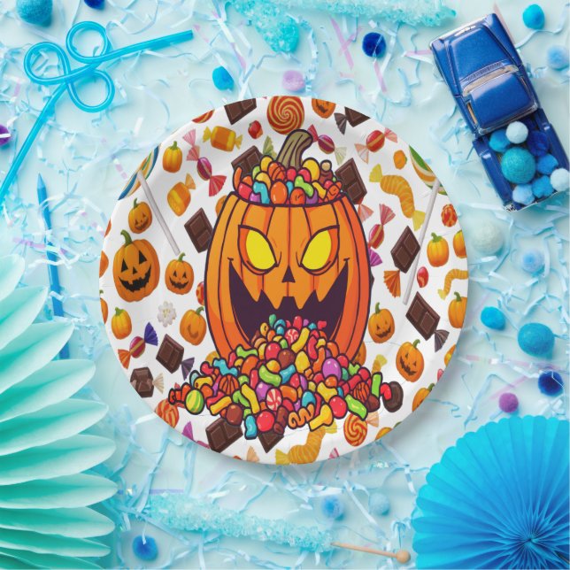Assiettes En Carton Plaques Citrouilles Halloween colorées (Fête)