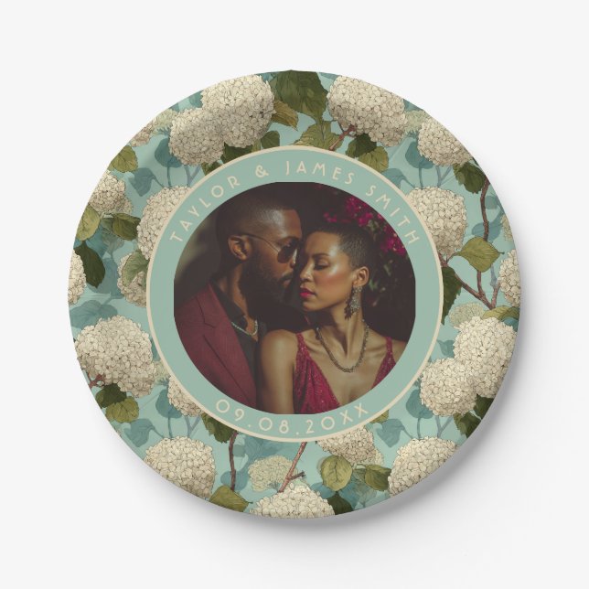 Assiettes En Carton Plaques Classy Hydrangeas Pour La Fête De Mariée (Devant)