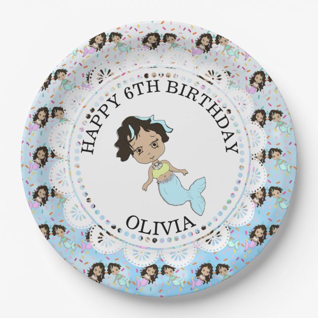 Assiettes En Carton Plaques d'anniversaire de sirène bleue personnalis (Devant)