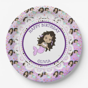 Assiettes En Carton Plaques d'anniversaire de sirène pourpre personnal