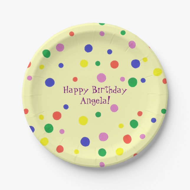 Assiettes En Carton Plaques d'anniversaire Pois personnalisées (Devant)