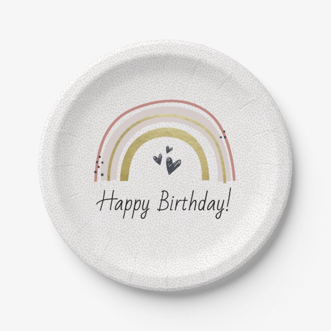 Assiettes En Carton Plaques d'anniversaire Rainbow personnalisées (Devant)