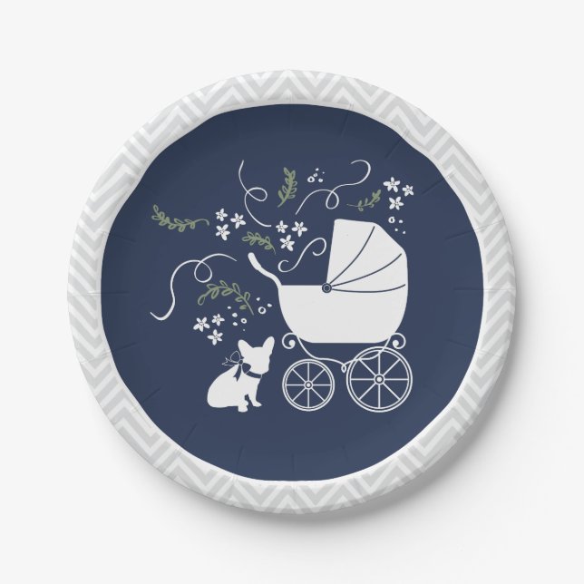 Assiettes En Carton Plaques de Baby shower Buldog Français Design 2 (Devant)