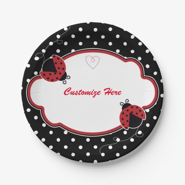 Assiettes En Carton Plaques de Baby shower de la Polka Ladybug (Devant)