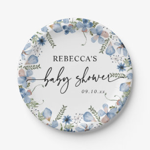 Assiettes En Carton Plaques de Baby shower Dusty Blue Fleur sauvage