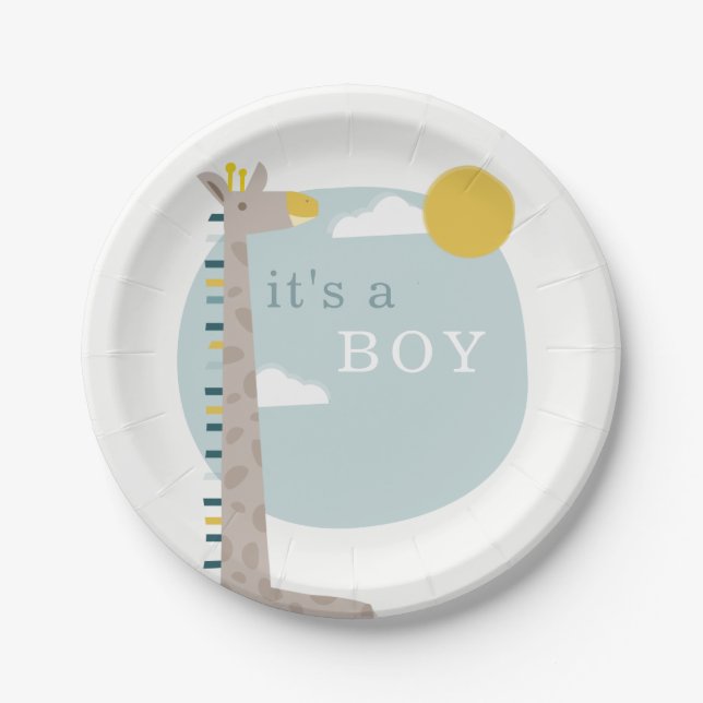Assiettes En Carton Plaques de Baby shower Giraffe - Garçon (Devant)
