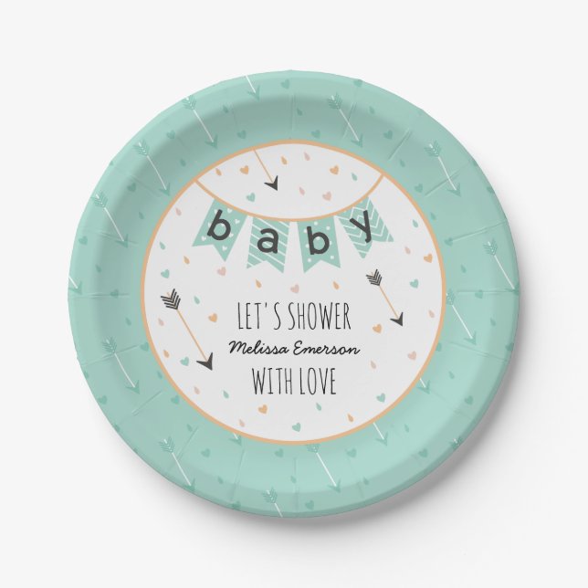 Assiettes En Carton Plaques de Baby shower Tribal Custom | Menthe neut (Devant)