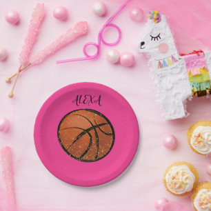 Assiettes En Carton Plaques de basket-ball pour filles en rose.