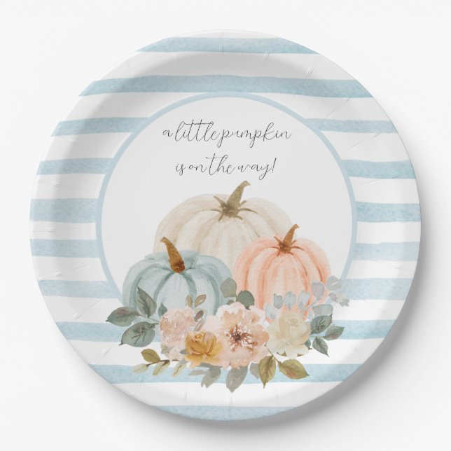 Assiettes En Carton Plaques de Citrouille bleu Dusty Baby shower d'aut (Devant)