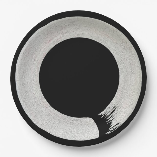 Assiettes En Carton Plaques de dîner aux symboles Enso noir et blanc (Devant)