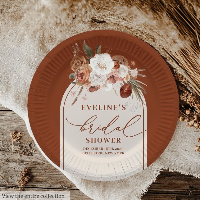 Assiettes En Carton Plaques de douche à nuptiale fleurie en cuivre rus (Rustic copper pampas floral bridal shower plates

)