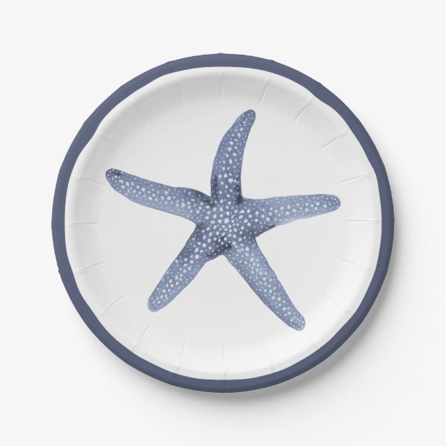 Assiettes En Carton Plaques de fête bleu Starfish (Devant)