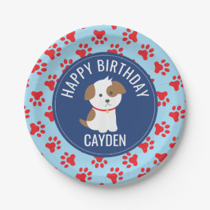 Assiettes En Carton Plaques de fête d'anniversaire chiot bleu rouge em