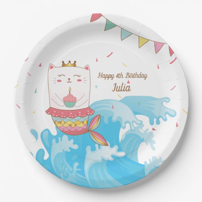 Assiettes En Carton Plaques de fête d'anniversaire de la sirène de cha (Devant)
