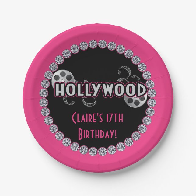 Assiettes En Carton Plaques de fête d'anniversaire d'Hollywood (Devant)