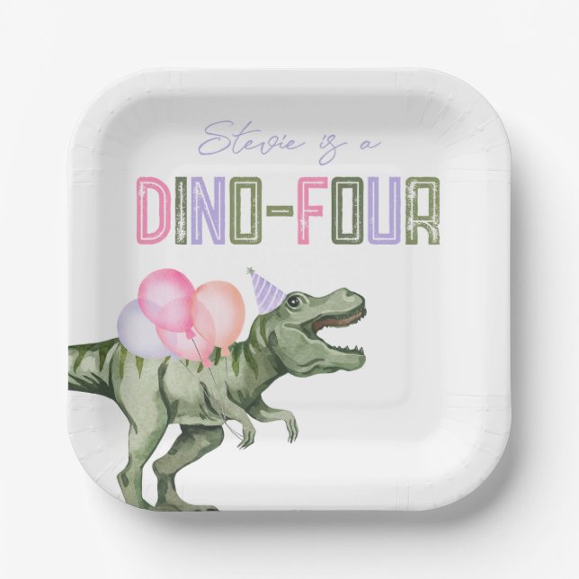 Assiettes En Carton Plaques de fête d'anniversaire Dino pour fille (Recto)