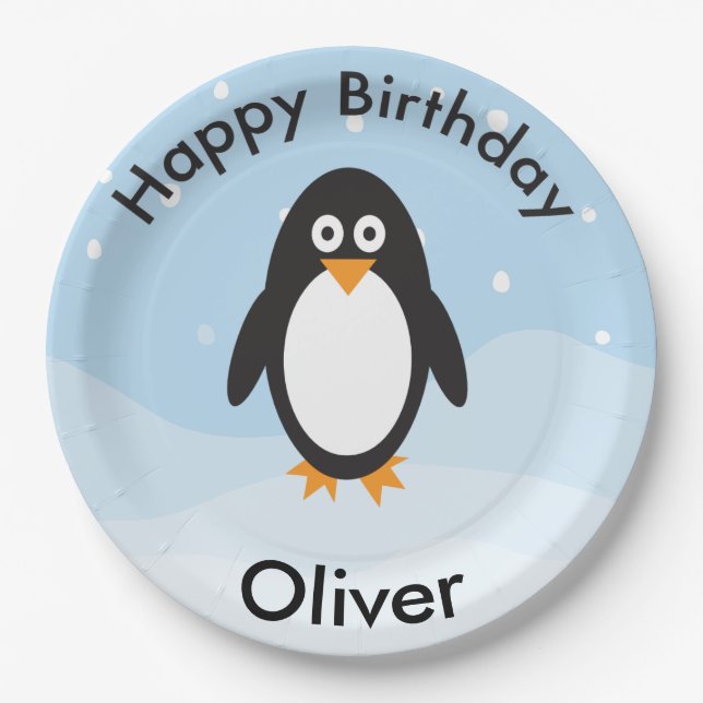 Assiettes En Carton Plaques de fête d'anniversaire Penguin pour l'anni (Devant)