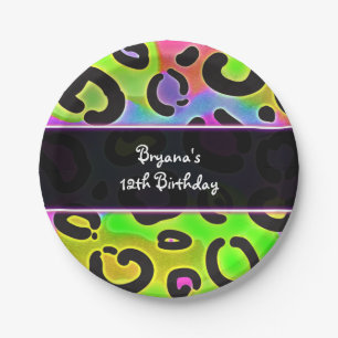Assiettes En Carton Plaques de fête d'anniversaire Rainbow Cheetah Leo