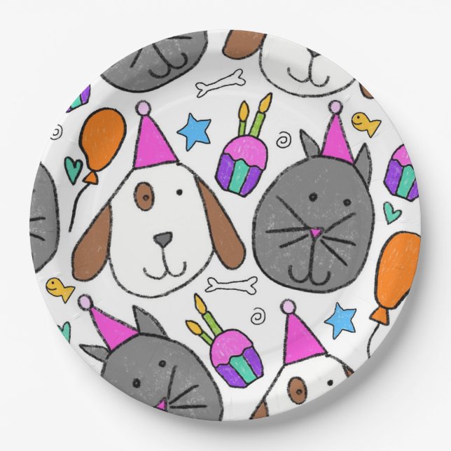 Assiettes En Carton "Plaques de fête de chats de marionnettes" (Devant)