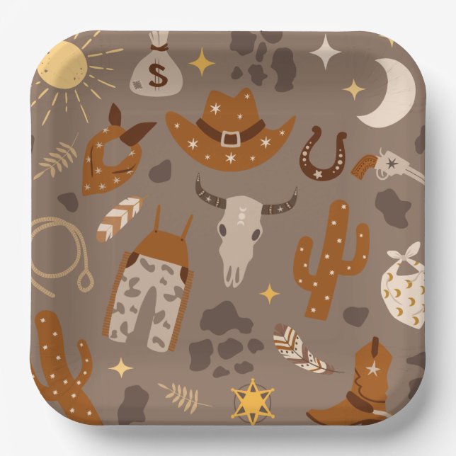 Assiettes En Carton Plaques de fête de cowboy | Plaques de papier occi (Recto)