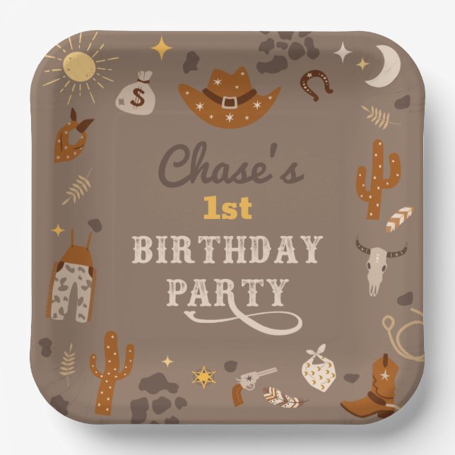 Assiettes En Carton Plaques de fête de cowboy | Plaques de papier occi (Recto)