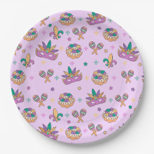 Assiettes En Carton Plaques de fête de gâteau Preppy Mardi Gras King
