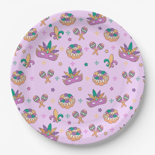 Assiettes En Carton Plaques de fête de gâteau Preppy Mardi Gras King (Devant)