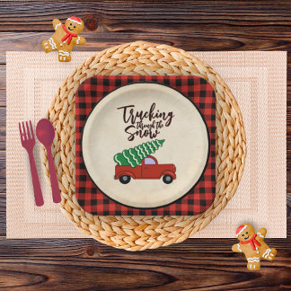 Assiettes En Carton Plaques de fête de Noël de Camion Rouge