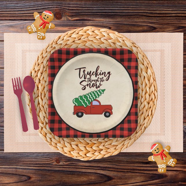 Assiettes En Carton Plaques de fête de Noël de Camion Rouge (Créateur téléchargé)