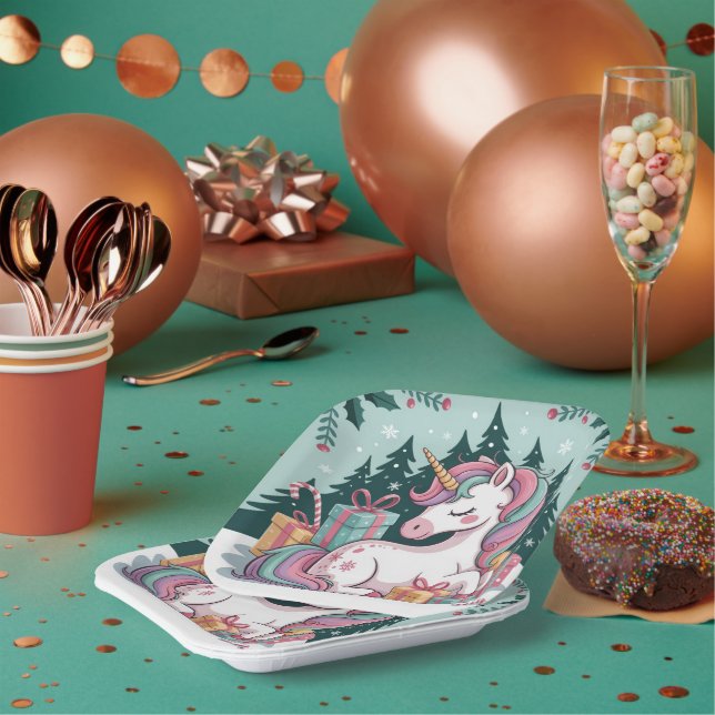 Assiettes En Carton Plaques de fête de Noël Unicorne (Multi)