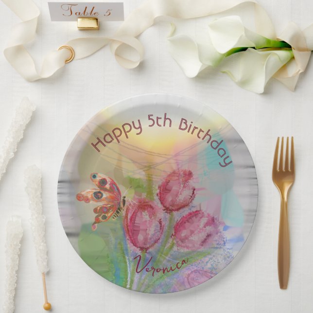 Assiettes En Carton Plaques de fête de tulipe de 5e anniversaire (Mariage)