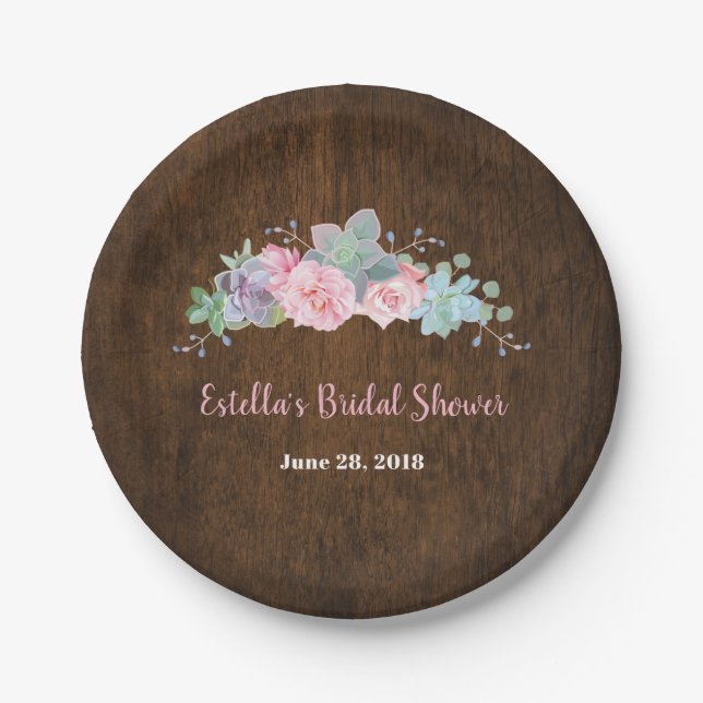 Assiettes En Carton Plaques de Fête des mariées en bois rustique (Devant)