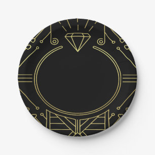 Assiettes En Carton Plaques de Fête des mariées en or noir Vintage Art