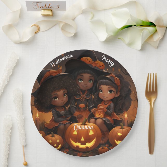 Assiettes En Carton Plaques de fête d'Halloween pour enfants noirs (Mariage)