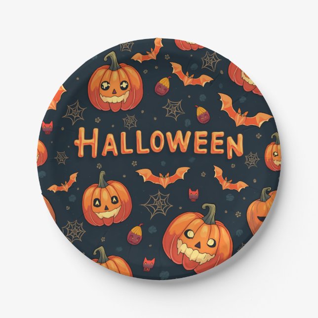 Assiettes En Carton Plaques de fête Motif d'Halloween (Devant)