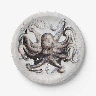 Assiettes En Carton Plaques de fête personnalisées vintages Octopus Be
